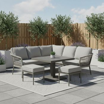 Monaco Square Corner Garden Ceramic Top Cool Linen Rising Table Dining Set