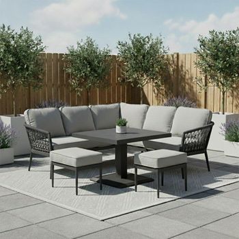 Monaco Square Corner Garden Ivy Green Ceramic Top Rising Table Dining Set