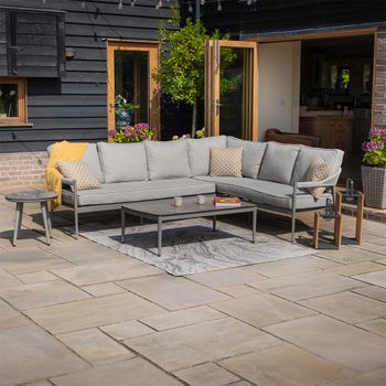 Florence Cool Linen Large Corner Garden Sofa Set with Ceramic Top Coffee Table