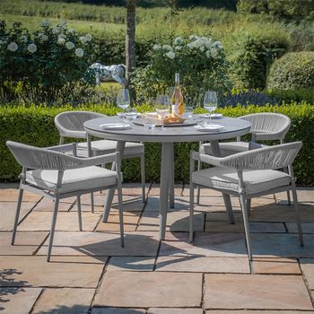 Florence Round Garden Ceramic Top Cool Linen 4 Seater 120cm Lazy Susan Dining Set