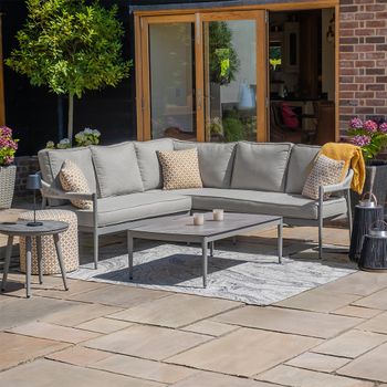 Florence Cool Linen Small Corner Garden Sofa Set with Ceramic Top Coffee Table