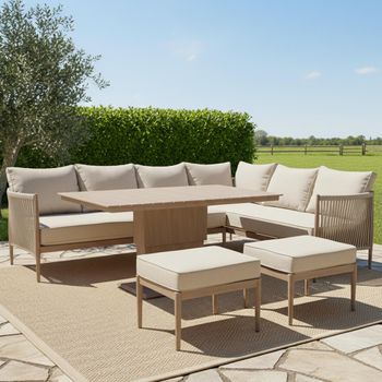Havana Natural Linen Large Corner Garden Dining Set with Rising Table