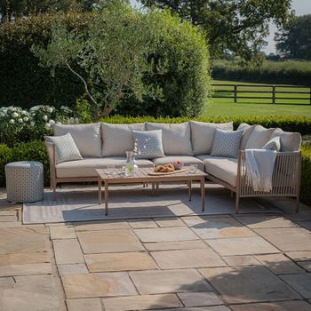 Havana Natural Linen Large Corner Garden Sofa Set with Coffee Table