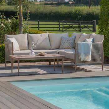 Havana Natural Linen Small Corner Garden Sofa Set with Coffee Table