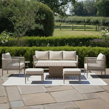 Havana Garden Natural Linen 3 Seater Rising Table Sofa Set