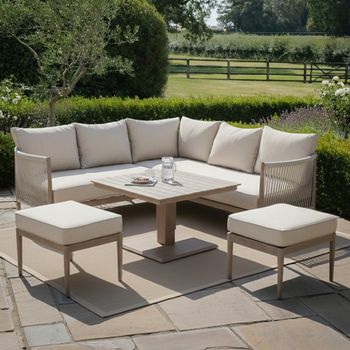 Havana Square Corner Garden Natural Linen Rising Table Dining Set