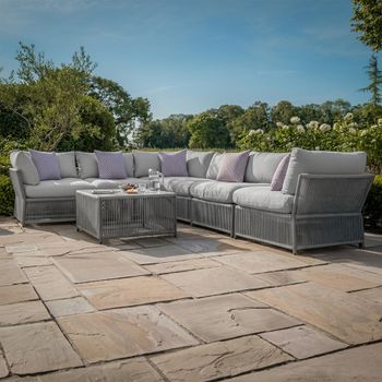 Maldives Cool Linen Large Corner Garden Sofa Set with Ceramic Top Coffee Table