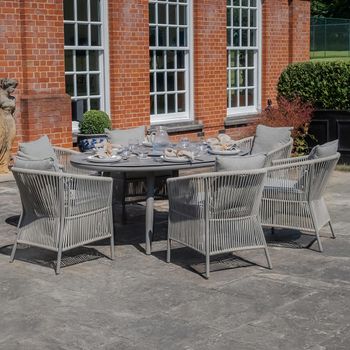 Maldives Oval Garden Ceramic Top Cool Linen 6 Seater 180cm Dining Set