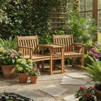 Lakeside Acacia Wood Garden Companion Set with Flat Arm