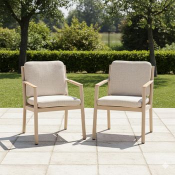 2 x Sicily Garden Dining Chairs Latte Teak Arms