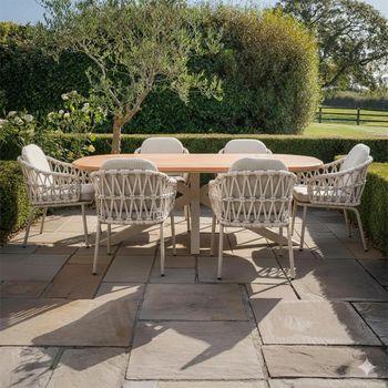 Sicily Garden 6 Seater 210cm Dining Set with Rope Latte Chairs