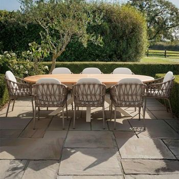 Sicily Garden 8 Seater 240cm Dining Set with Rope Cafe Latte Chairs