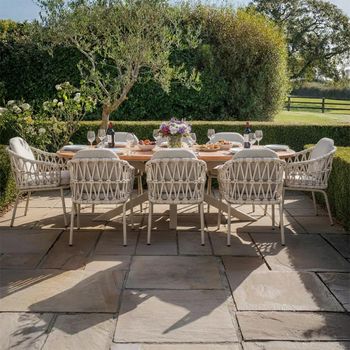Sicily Garden 8 Seater 240cm Dining Set with Rope Latte Chairs
