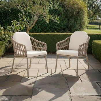 2 x Sicily Garden Rope Dining Chairs Cafe Latte