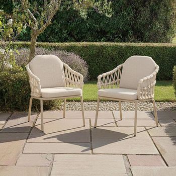 2 x Sicily Latte Garden Rope Dining Chairs