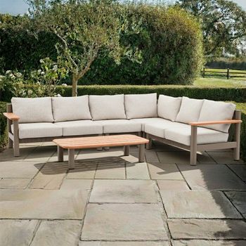 Sicily Cafe Latte Large Corner Garden Sofa Set with Coffee Table