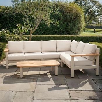 Sicily Latte Large Corner Garden Sofa Set with Coffee Table