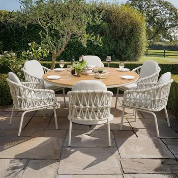 Sicily Round Garden 6 Seater 160cm Dining Set with Rope Latte Chairs