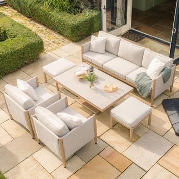 Burford Garden Dining Ceramic Top 3 Seater Rising Table Almond Sofa Set