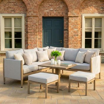 Burford Almond Small Corner Garden Dining Sofa Set with Ceramic Top Rising Table