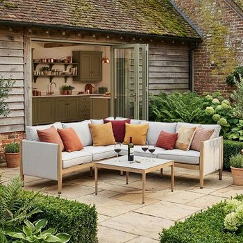 Burford Almond Small Corner Garden Sofa Set with Ceramic Top Coffee Table