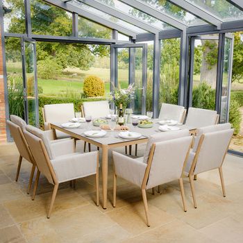 Burford Square Garden Ceramic Top 8 Seater 150cm Almond Dining Set