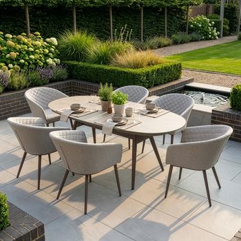 Ambition Oval Garden Latte Ceramic Top 6 Seater 180cm Dining Set