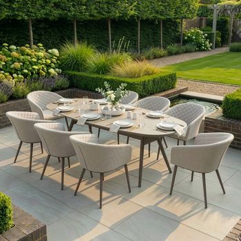 Ambition Oval Garden Latte Ceramic Top 8 Seater 230cm Dining Set