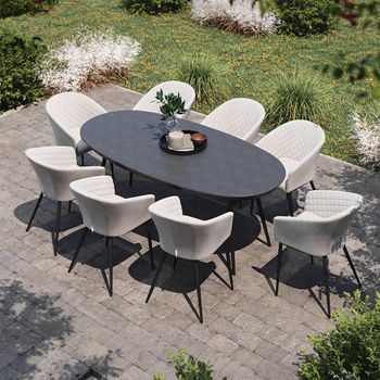 Ambition Oval Garden Oatmeal Ceramic Top 8 Seater 230cm Dining Set