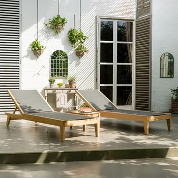 Roble Brown Wood Garden Adjustable Sling Sunbed