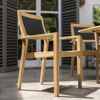 2 x Roble Wood Stacking Garden Dining Armchair with Charcoal Sling