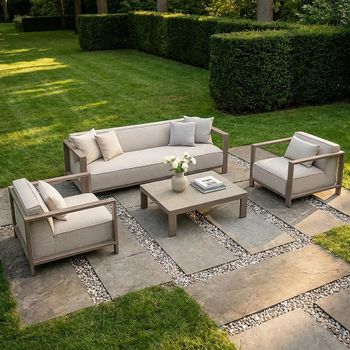 Ibiza Garden Latte Ceramic Top 3 Seater Coffee Table Sofa Set