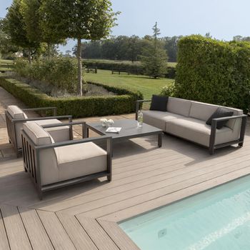 Ibiza Garden Oatmeal Ceramic Top 3 Seater Coffee Table Sofa Set