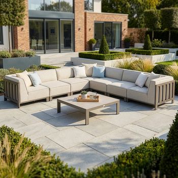 Ibiza Latte Large Corner Garden Sofa Set with Ceramic Top Coffee Table