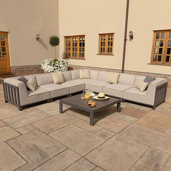 Ibiza Oatmeal Large Corner Garden Sofa Set with Ceramic Top Coffee Table