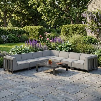 Ibiza Zinc Grey Large Corner Garden Sofa Set with Ceramic Top Coffee Table