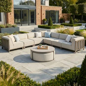 Ibiza Latte Large Corner Garden Sofa Set with Ceramic Top Coffee Table and Footstool