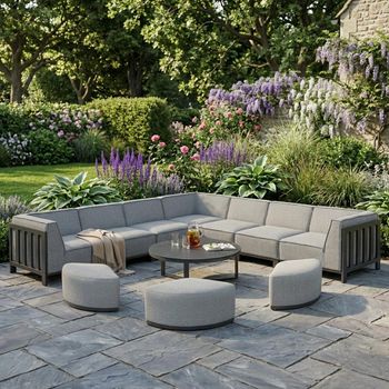 Ibiza Zinc Grey Large Corner Garden Sofa Set with Ceramic Top Coffee Table and Footstool