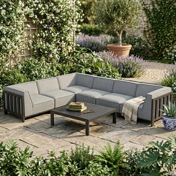 Ibiza Zinc Grey Medium Corner Garden Sofa Set with Ceramic Top Coffee Table