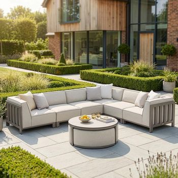 Ibiza Latte Medium Corner Garden Sofa Set with Ceramic Top Coffee Table and Footstool