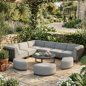 Ibiza Zinc Grey Medium Corner Garden Sofa Set with Ceramic Top Coffee Table and Footstool