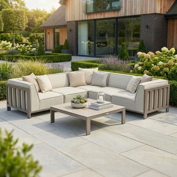 Ibiza Latte Small Corner Garden Sofa Set with Ceramic Top Coffee Table