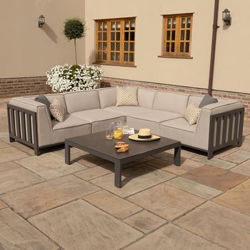 Ibiza Oatmeal Small Corner Garden Sofa Set with Ceramic Top Coffee Table