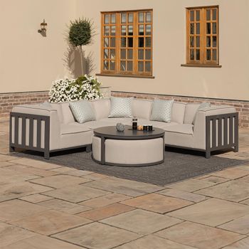Ibiza Oatmeal Small Corner Garden Sofa Set with Ceramic Top Coffee Table and Footstool