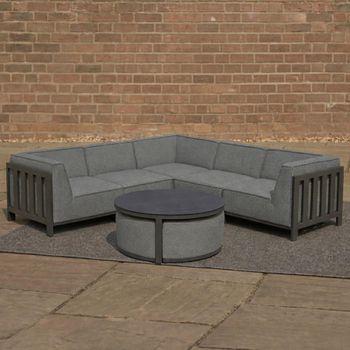 Ibiza Zinc Grey Small Corner Garden Sofa Set with Ceramic Top Coffee Table and Footstool