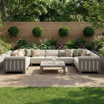Ibiza U Shape Garden Latte Ceramic Top Coffee Table Sofa Set