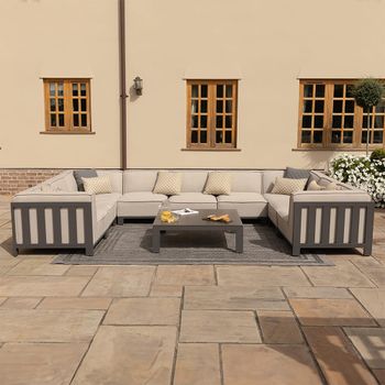 Ibiza U Shape Garden Oatmeal Ceramic Top Coffee Table Sofa Set