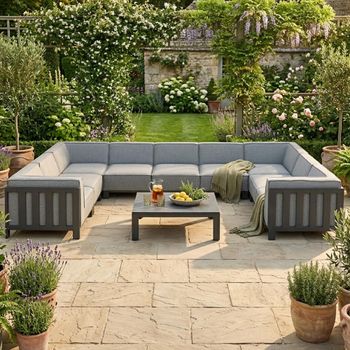 Ibiza U Shape Garden Zinc Grey Ceramic Top Coffee Table Sofa Set