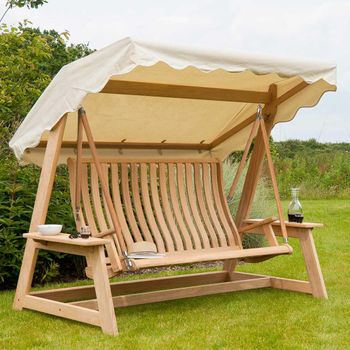 Roble Bengal Timber Wood Swing Seat with Ecru Canopy