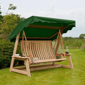 Roble Bengal Timber Wood Swing Seat with Green Canopy